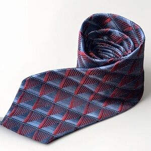 Statements Men’s Tie Grid Pattern Red & Gray (57”L/3.73W) 100% Silk